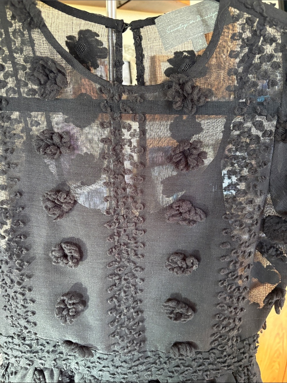 Anthropologie Black Appliqué Mesh Fit-and-Flare Mini Dress - Picture 5 of 5